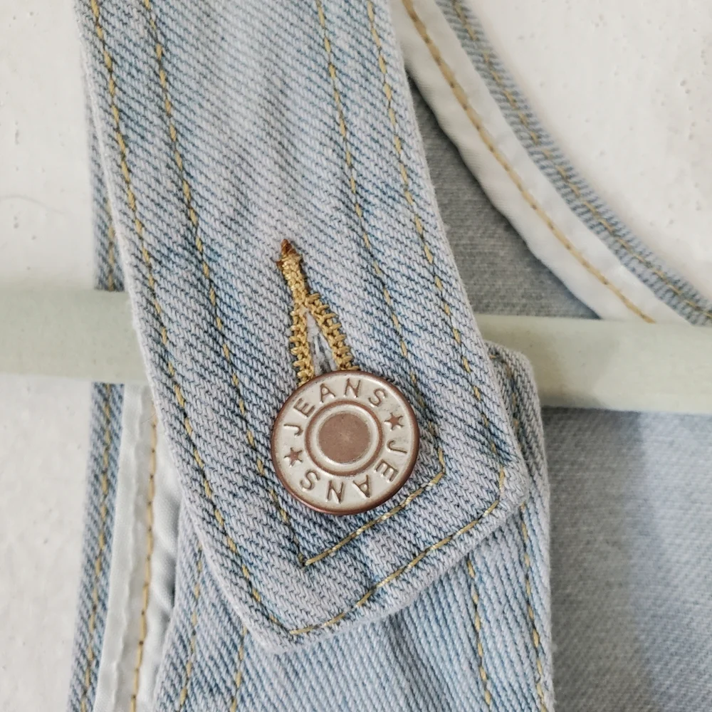 Womens Light Blue Denim Bib Overall Casual Dress Pockets‎ Size Medium